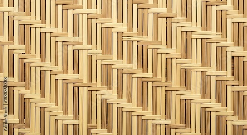 Vibrant Tropical Monstera Leaf on Natural Bamboo Poles and Shoots Background