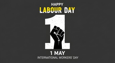 International Workers' Day Graphic with Raised Fist Silhouette and Number One Symbol for Happy Labour Day 1 May Celebration Poster