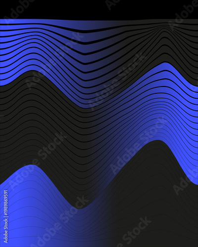 Abstract Wavy Lines Background with Dynamic Blue and Black Gradient Transition