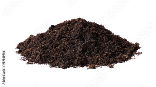 Pile of soil, side view, isolated on white background.