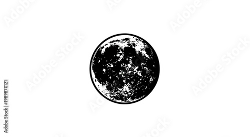 Detailed illustration of a full moon with visible craters and surface texture set against a clean white background representing space astronomy and the night sky concept