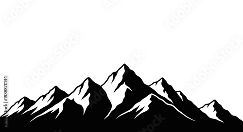 Dramatic black and white mountain range silhouette against a stark white background evoking adventure nature's grandeur and outdoor exploration concepts for design projects
