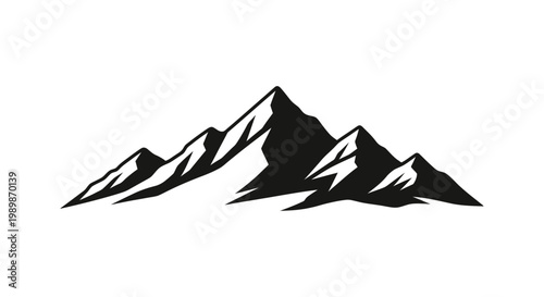 Majestic mountain range silhouette against a clean white background sharp peaks and dramatic shadows conveying a sense of adventure and natural grandeur ideal for graphic design