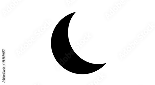 Black crescent moon silhouette isolated on a clean white background representing night darkness and celestial cycles with a minimalist abstract aesthetic suitable for graphic