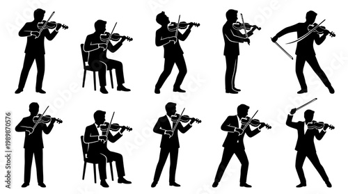 10 Man Playing Violin Silhouette Vector Pack – Classical Music & Performance SVG Collection