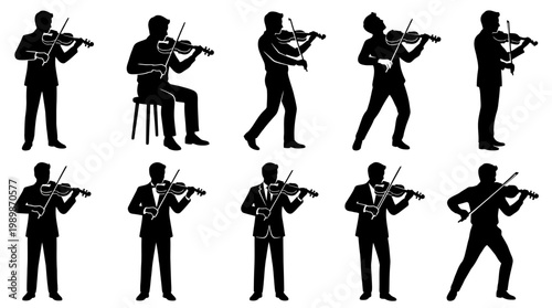 10 Man Playing Violin Silhouette Vector Pack – Classical Music & Performance SVG Collection