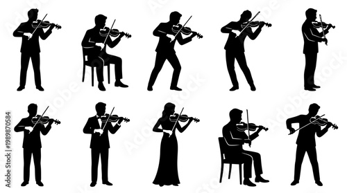 10 Man Playing Violin Silhouette Vector Pack – Classical Music & Performance SVG Collection