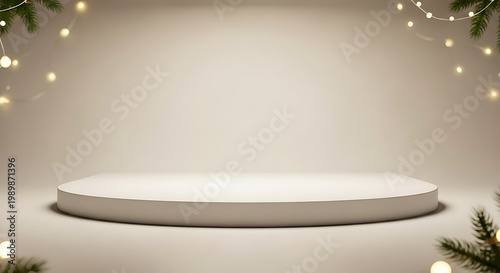 Minimalist Christmas podium with fairy lights