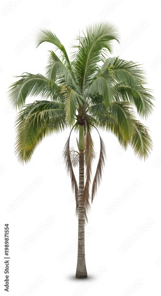 Fototapeta premium Single Palm Tree Isolated on White Background - Tropical Nature Element
