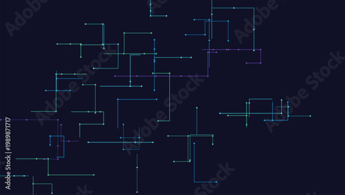 Abstract data network visualization with blue and purple connection lines on dark background.