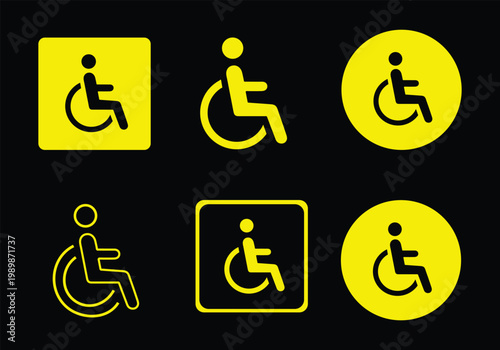 Wheelchair icon set. Handicapped, accessible, impairment, mobility, handicap. Disabled symbol on white background - stock vector.