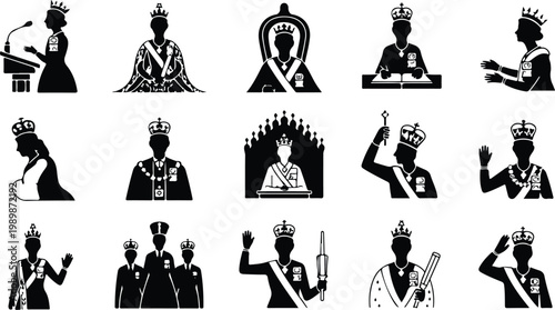 British Queen Silhouette Icon Collection Set