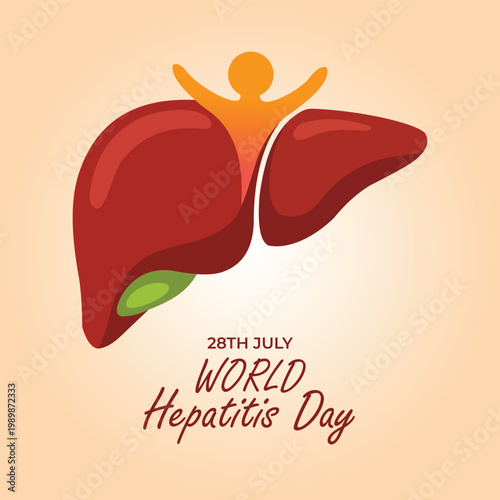 World hepatitis day poster with human liver and healthy person icon