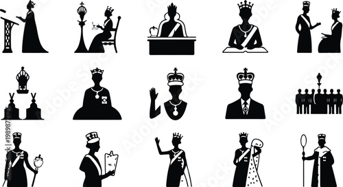 British Queen Silhouette Icon Collection Set