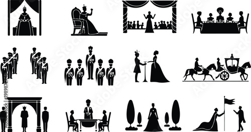 British Queen Silhouette Icon Collection Set