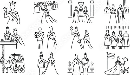 British Queen Silhouette Icon Collection Set