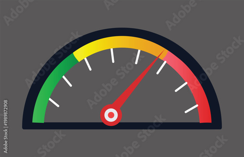 Automotive speed meter dial icon with colorful scale and warning zones