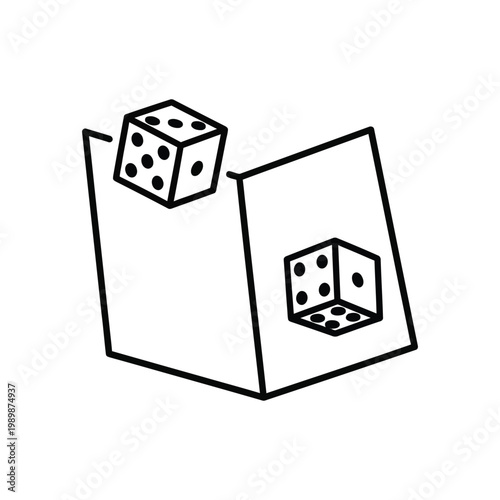 Simple line drawing of dice and a box