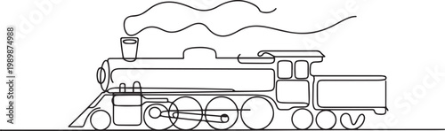 Continuous line art drawing of locomotive trarin. one line Icon drawing