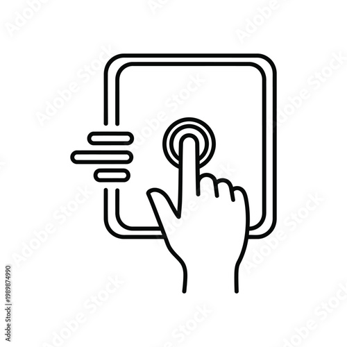 Digital tablet interaction a hand pressing a button on a touchscreen device