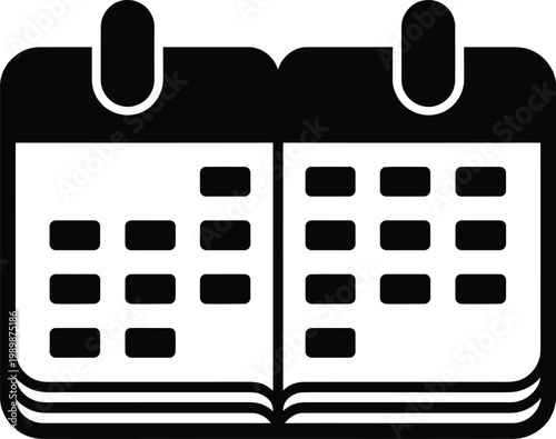 A professional set of black vector calendar icons designed as a symbol for a business website interface button or a computer menu sign illustration