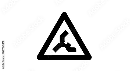 A black illustration of a road sign warning of a bend ahead on a white background.