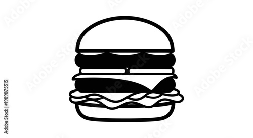 A detailed illustration of a burger with toppings is shown on a white background.