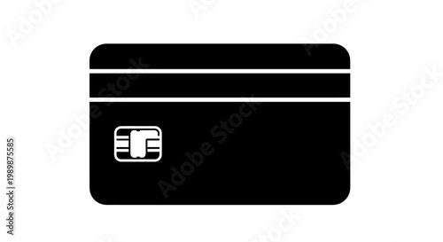 A black illustration of a credit card with a chip on the front