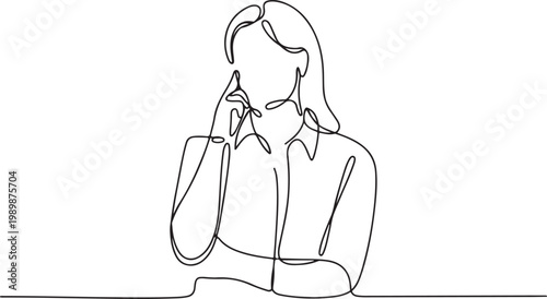 Minimalist continuous line woman thinking portrait contemplation idea concept abstract single line drawing modern outline illustration
