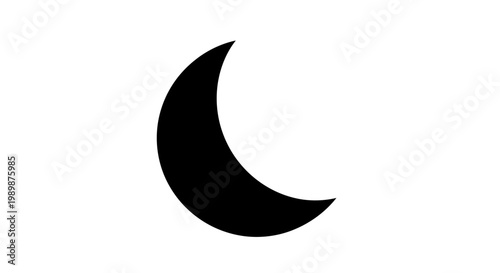 Sleek black crescent moon symbol isolated on a clean white background representing nighttime darkness and celestial concepts with minimalist elegance and modern design