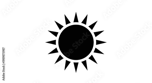 Stylized black sun symbol with sharp triangular rays radiating outwards against a clean white background representing heat light and energy in a simple graphic design