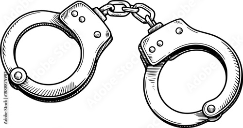 Hand-drawn of metal handcuffs, symbolizing arrest, justice, and confinement