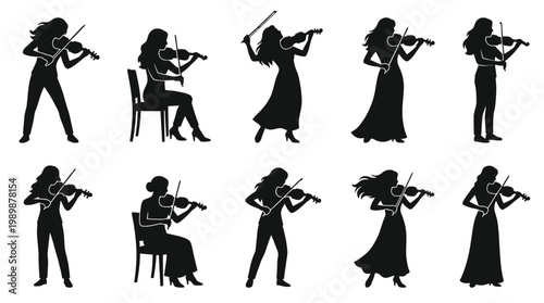 10 Woman Playing Violin Silhouette Vector Pack – Elegant Classical Music SVG Collection