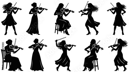 10 Woman Playing Violin Silhouette Vector Pack – Elegant Classical Music SVG Collection