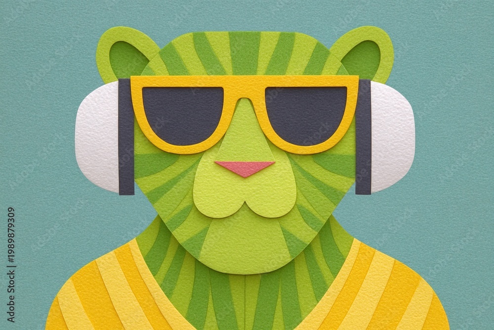 Fototapeta premium Cool tiger enjoying music in vibrant summer vibes