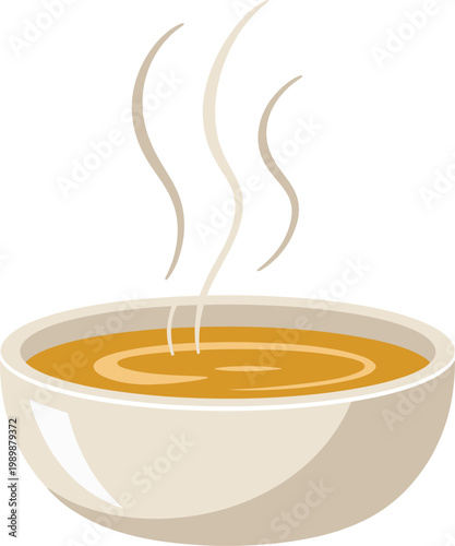 Steaming bowl of soup in a clean white dish with gentle vapor waves vector illustration