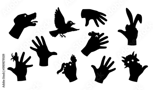 Billede på lærred Playful hand shadow puppet animal vector collection with creative finger gesture