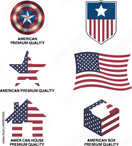 American with stars stripes and house american emblem badge seal