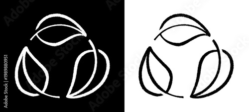 Hand drawn organic leaf icon symbol for natural products. Simple doodle design representing botanical elements, herbal medicine, and eco friendly environmental concepts.