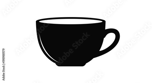 Simple black and white silhouette of a teacup viewed from the side