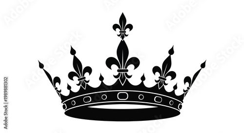 A black silhouette of a regal crown with ornate fleur de lis details