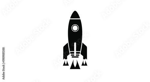 Simple black silhouette of a rocket ship launching with flames