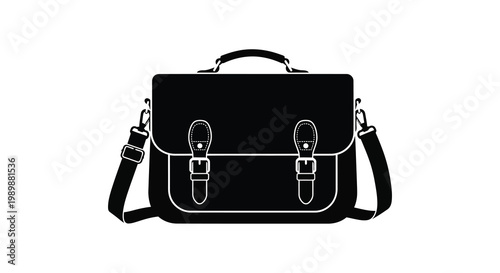 A simple black silhouette of a classic leather satchel or briefcase