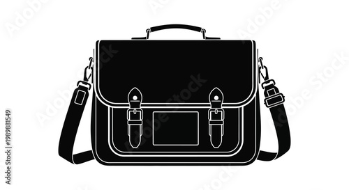 A black and white silhouette of a classic leather satchel bag