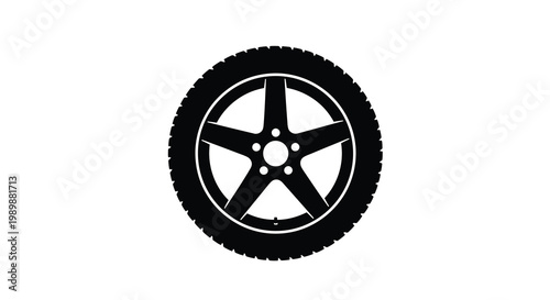 Simple black silhouette of a car wheel with five spokes