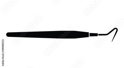 Black and white illustration of a dental explorer tool on white background