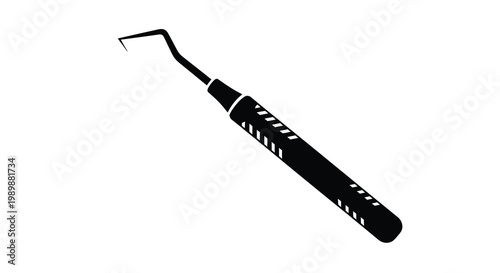 A black silhouette of a dental scaler tool on a white background