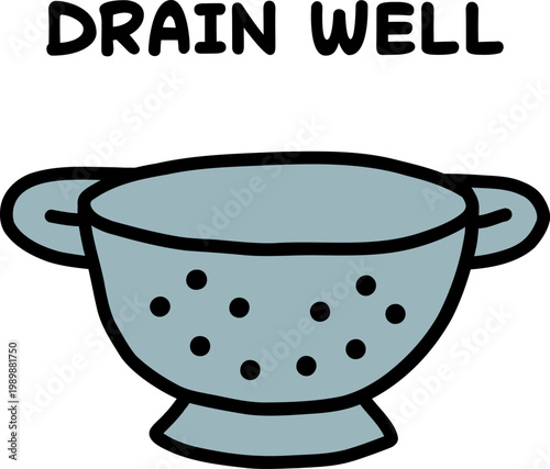 Colander bowl illustration with draining holes for washing and straining food in kitchen perfect for cooking tips, recipe visuals