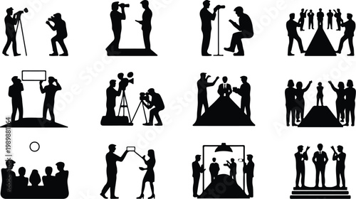 Red Carpet Silhouette Icon Collection Set