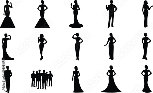 Red Carpet Silhouette Icon Collection Set